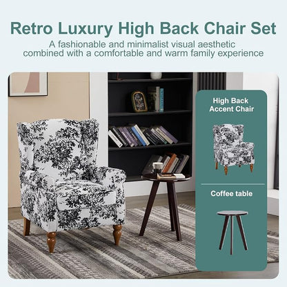 Coffee Table Armchair Set, High Back Reading Chair Solid Wood Side Table for - Image 8