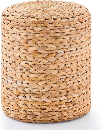 Wimarsbon Round Pouf Ottomans, Handwoven Natural Water Hyacinth Seagrass Pouffe by Wimarsbon