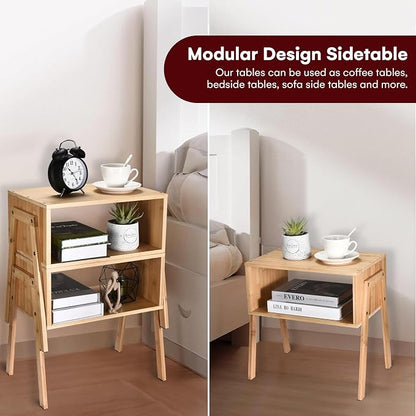 Vdomus Bamboo Stackable Nightstand Set of 2- Natural Wood Matching Side Table - Image 4