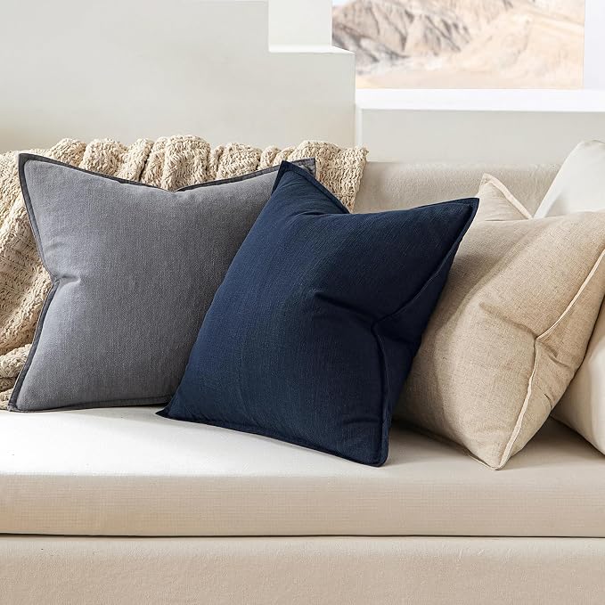 MIULEE Decorative Linen Pillow Covers 20x20 Inch Navy Blue | Boho Farmhouse​ - Image 3