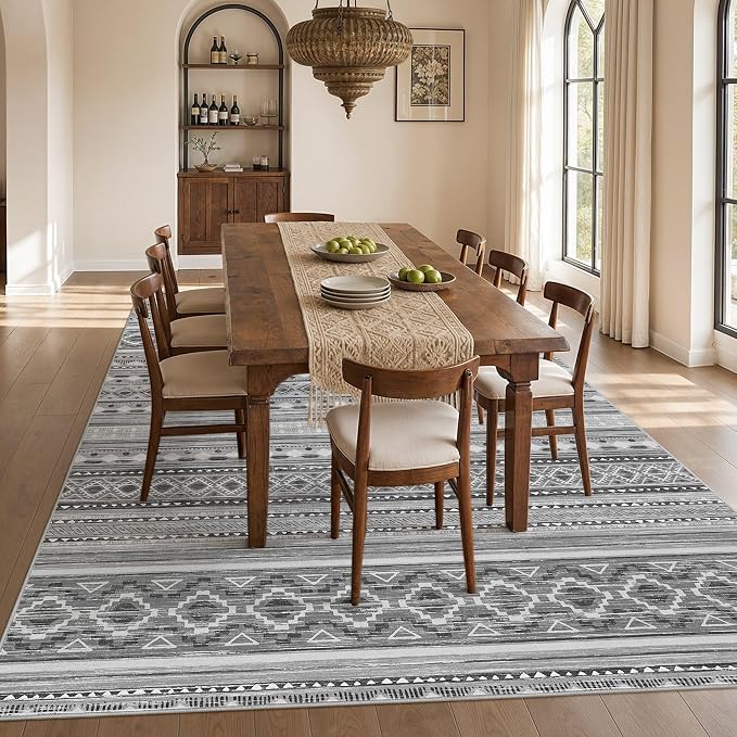 cotiled Boho 9x12 Area Rug for Living Room: Large Moroccan Washable Rug | Stain - Image 7