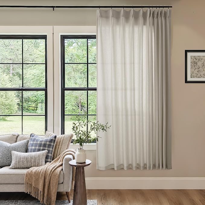 72 Inch Linen Pleated Shower Curtain Burlywood Birch Semi Sheer | Taupe - Image 2