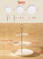 Sweese 3 Tier Cupcake Stand- White Porcelain Cake Stand- Dessert Stand, Tiered Serving Trays for Parties