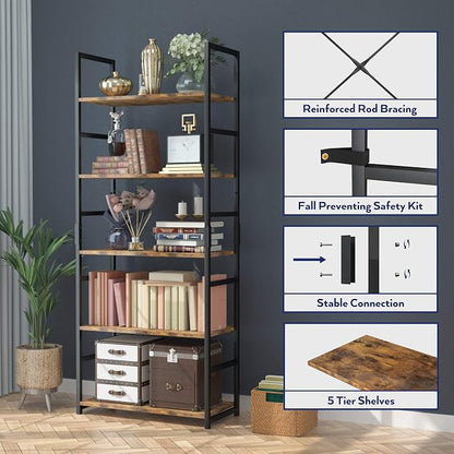 NUMENN 5 Tier Bookshelf, Modern Book Shelf - Image 4