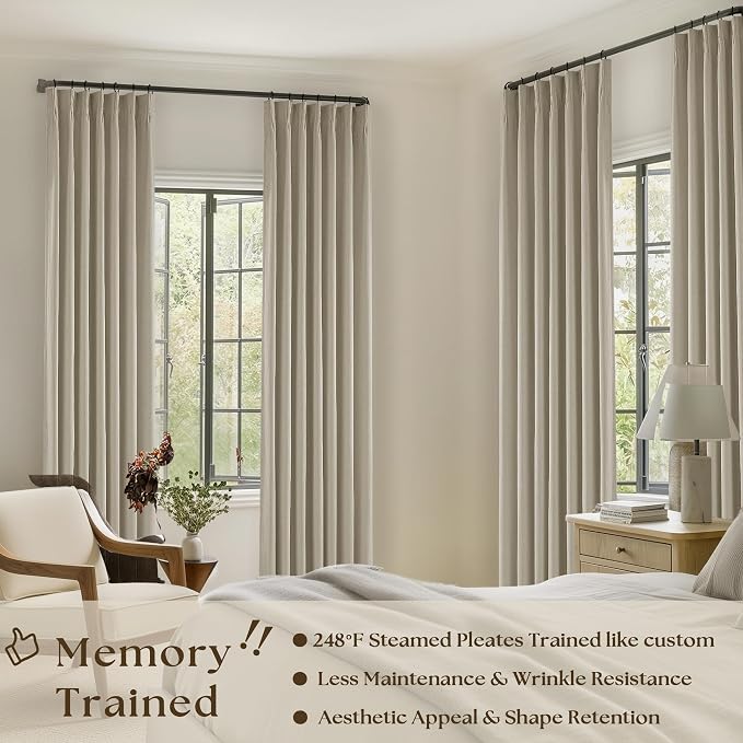 Burlywood Birch Pleated 100% Blackout Linen 45 Inch Curtains - Image 2