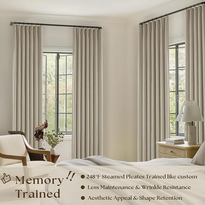Burlywood Birch Blackout Pleated Linen Curtains 108 Inches Long 2 Panels | - Image 2