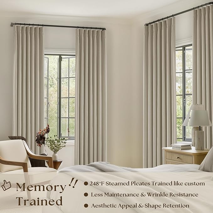 Burlywood Birch 100% Blackout Pinch Pleated Linen Curtains 105 Inches Long | - Image 2