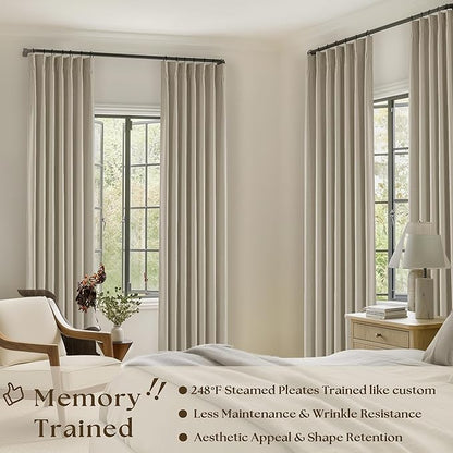 Burlywood Birch 100% Blackout Pinch Pleated Linen Curtains 105 Inches Long | - Image 2