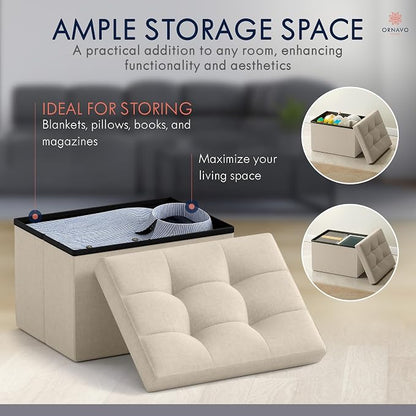 Ornavo Home Small Storage Ottoman, Foldable Collapsible Rectangle Linen Ottoman - Image 3