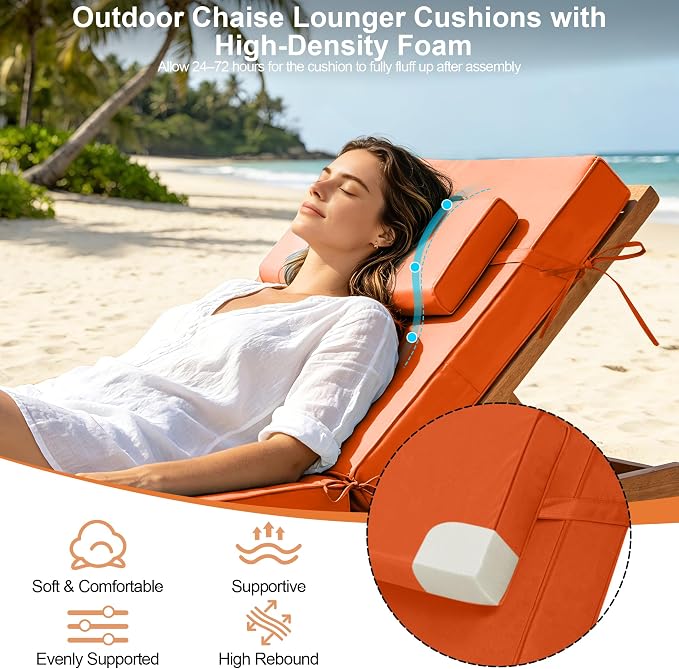 Chaise Lounge Cushions Outdoor 80x26x6 Inch, Fade Resistant 6'' Thicken Outdoor - Image 4