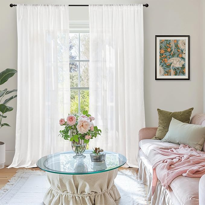 BGment White Linen Curtains 102 Inches Long - Image 2
