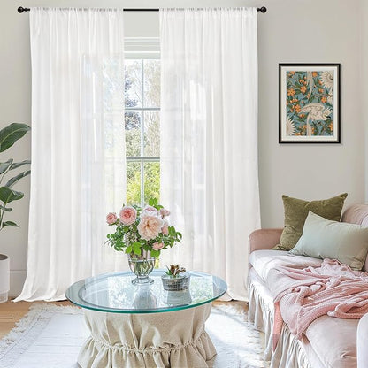 BGment White Linen Curtains 90 Inches Long - Image 2