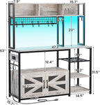 Itaar 47.2 Inch Bakers Rack with Power Outlet, Microwave Stand with Storage, Farmhouse Coffee Bar Cabinet Station with Wine Rack, Iron Grid and 8-S Hooks, Vintage White