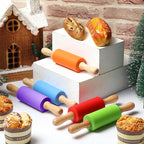 10 Pcs Small Rolling Pin Kids 9 Inch Mini Rolling Pin Silicone Wooden Cooking Pins Baking 5 Colors Non Stick Kids with Wooden Handle for Kitchen Dough Cookie Pastry Fondant Cake