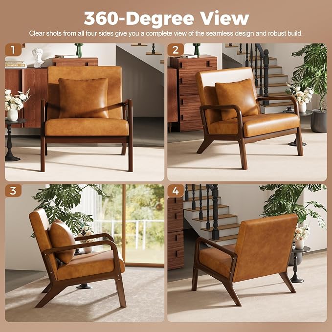 ELUCHANG Mid-Century Modern Chair, Upholstered Accent Chair Reading Arm Chair - Image 6
