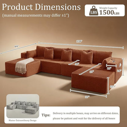 138" Cloud Sectional Couch, Comfort U Shaped Sofa - Image 2