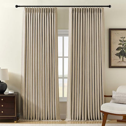 AUSSPVOCT Pinch Pleated 102 Inch Linen Curtains 100% Blackout by AUSSPVOCT