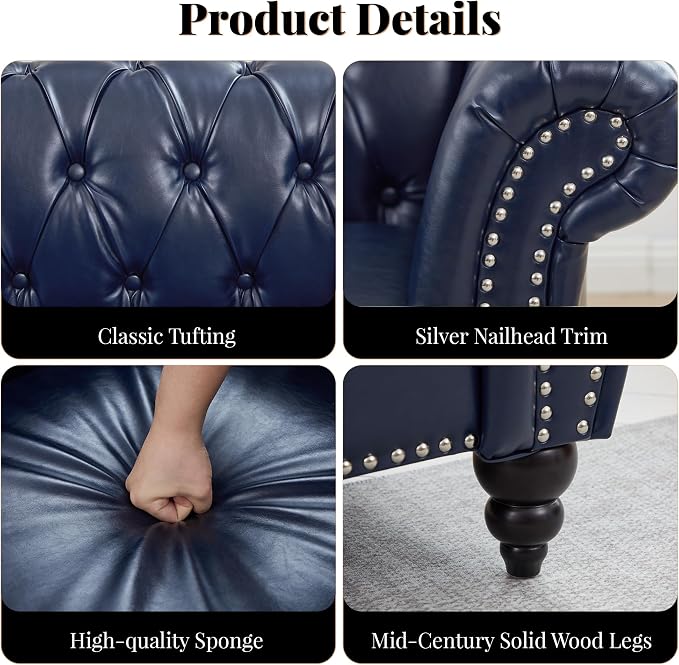 LEVNARY Chesterfield Sofa, 3 Seater Tufted Couch - Image 4