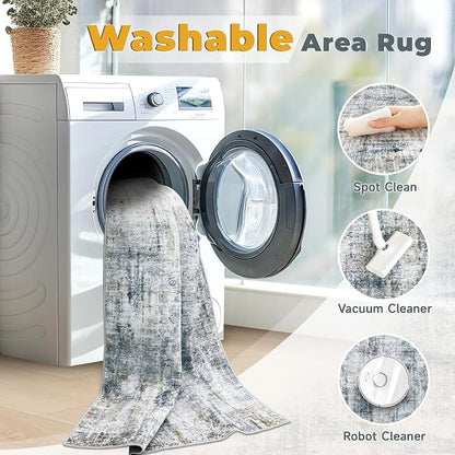 5x7 Area Rugs Washable Rug: Abstract Neutral Rugs Modern Non Slip Area Rug - Image 4