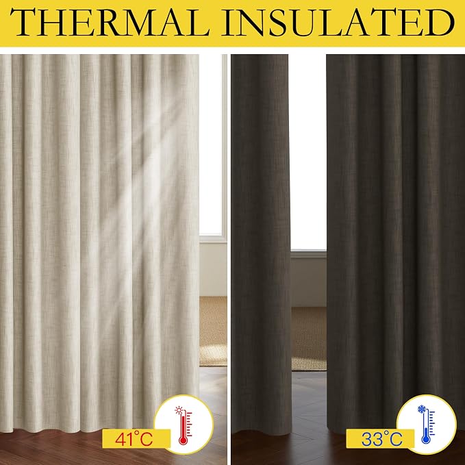 NICETOWN Taupe 100% Blackout Linen Curtains 45 inch Long Burg, Farmhouse Thick - Image 2