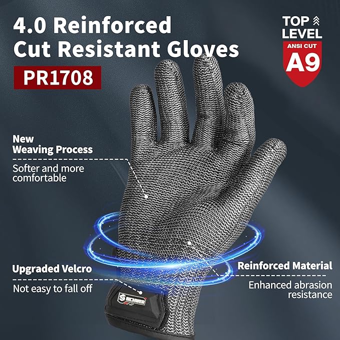 Schwer Ultimate Cut Resistant Gloves Beyond ANSI A9, Reinforced Stainless Steel Glove, Food Grade Mesh Metal Gloves for Butcher Meat Cutting, Oyster Shucking, Mandoline, PR1708 (M, 50 pairs)