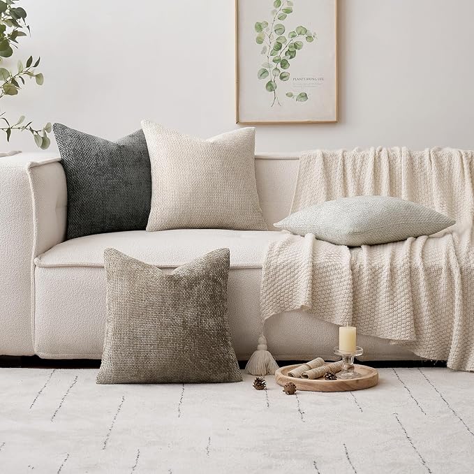 MIULEE Soft Decorative Chenille Euro Pillow Covers Neutral 22x22 Pack of 4 | - Image 5