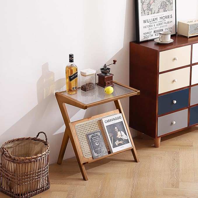 Tiita 2 Pack Rattan Side Table, Mid Century Nightstand, Bamboo Accent Bedside - Image 9