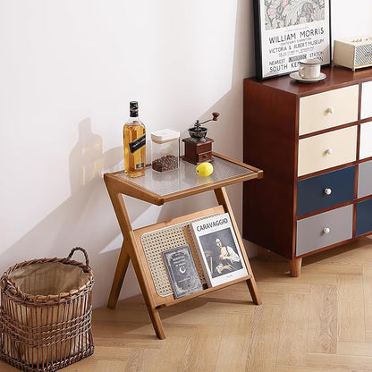 Tiita 2 Pack Rattan Side Table, Mid Century Nightstand, Bamboo Accent Bedside - Image 9