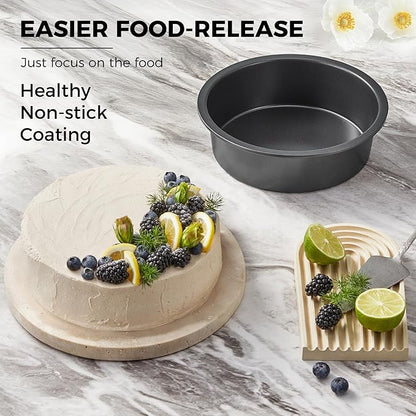 HONGBAKE Round Cake Pan Set for Baking, 8 Inch, Nonstick Deeper Circle Cake Pans with Wider Grips, 2 Pieces Layer Cake Tin, Cheesecake Mold, Huty Duty, Dishwasher Safe - Grey