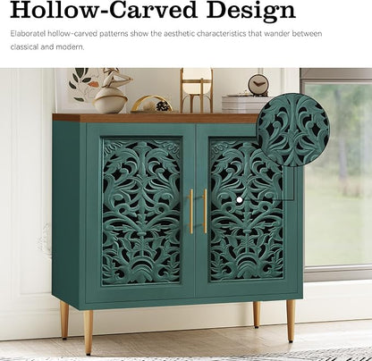 ARTPOWER Accent Cabinet with 2 Doors, Vintage Hollow Carving Buffet Cabinet - Image 4