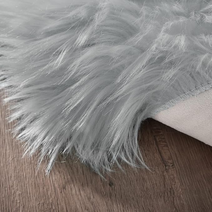 Goolela Grey Sheepskin Area Rug 10x12 Gray Fluffy Fuzzy Furry Carpet - Image 5