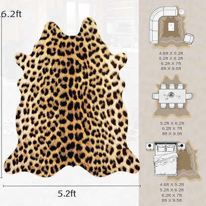 Western Faux Leopard Rug, Animal Print Cheetah Rugs, 6.2 x 5.2 Ft | Premium - Image 2