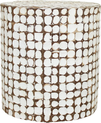 East at Main Boho Side Table Nightstand – White Coconut Shell End Table - Image 6