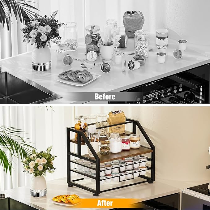Coffee Pod Drawer Holder K-Cup Holder Drawer for 56 Coffee Pods Storage 4-Tier Coffee Pod Holder Organizer Coffee Station Organizer for Countertop Kitchen Office Coffee Bar Accessories