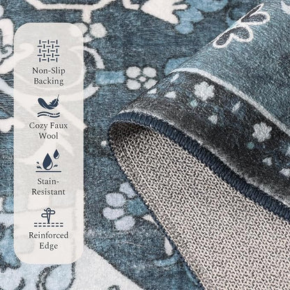 Rugflix 4x6 Area Rugs for Living Room, Washable Dark Navy Blue Rug | Machine - Image 2