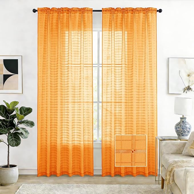 SpaceDresser Check Sheer Curtains 96 Inches Long by SpaceDresser