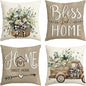 AVOIN colorlife Bless Our Home Farmhouse Eucalyptus Leaves Throw Pillow Covers by AVOINcolorlife