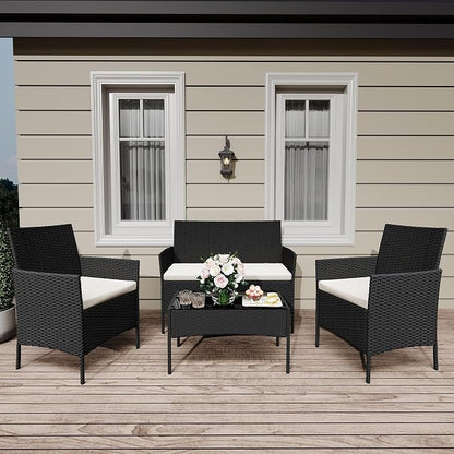 GarveeLife 4-Piece Patio Furniture Set, Rattan Outdoor Furniture by GarveeLife