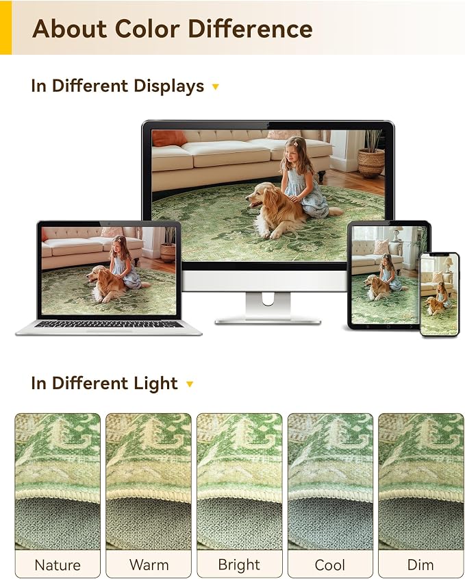 RELEANY Washable Area Rug, Round 4ft, Water Repellent, Pet Friendly, Vintage - Image 6