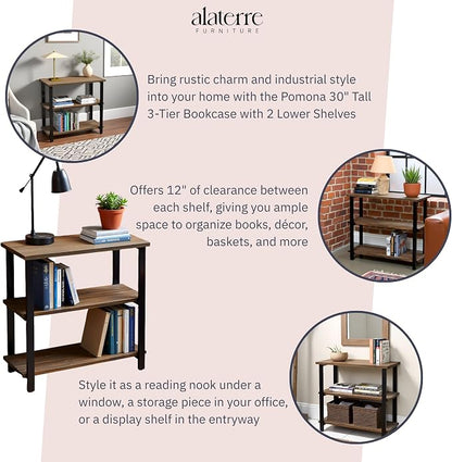 Alaterre Furniture Pomona Living Room 3-Tier Solid Wood Under-Window Bookshelf - Image 4