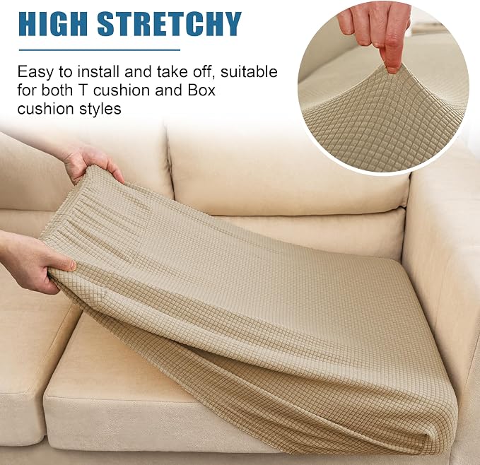 Water Repellent Couch Cushion Cover 3 Pieces Sofa Seat Cushion Covers, Stretch - Image 5