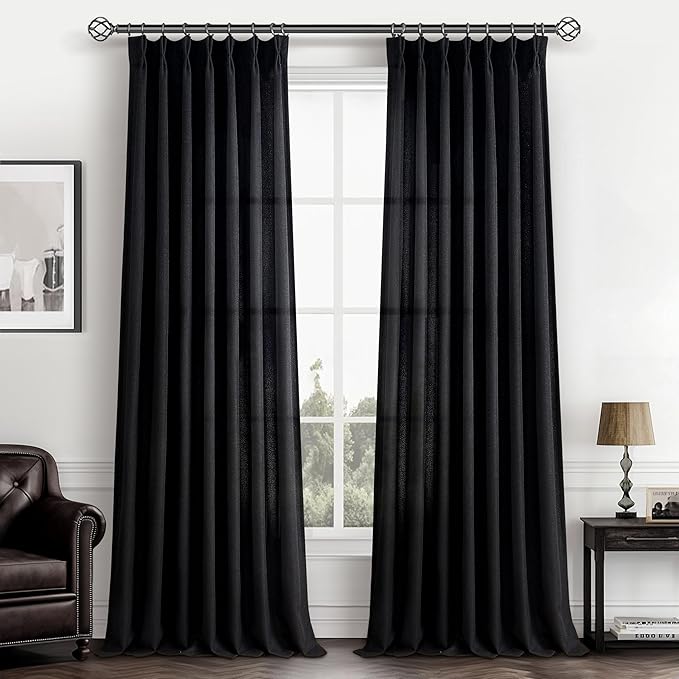 PleatedDrapes Light Filtering Black Linen 90 Inch Curtains by PleatedDrapes