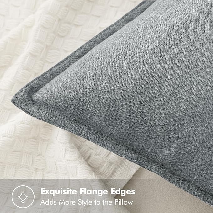 MIULEE Decorative Linen Euro Sham Pillow Covers 24x24 Gray | Boho Farmhouse​ - Image 2