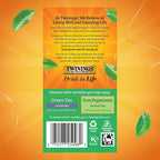 Twinings Green Tea with Mint Individually Wrapped Bags, 20 Count (Pack of 1), Invigorating Aroma, Caffeinated, Enjoy Hot or Iced, 20 Teabags