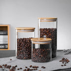 MOLFUJ 550 ML / 18 FL Oz Glass Storage Container with Wood Lid, Stackable Clear Decorative Organizer Bottle Canister Pantry Jar with Air Tight Wooden Lid for Food, Coffee, Candy, Sugar, Salt, Tea