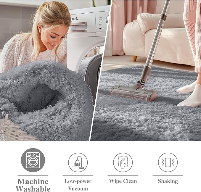 OLANLY Light Grey Round Rugs for Bedroom - Image 3