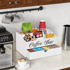 Wooden Coffee Bar Organizer Countertop With Drawer, Station Accessories, Pods Holder Storage Basket, Farmhouse Tea Condiment Organizer