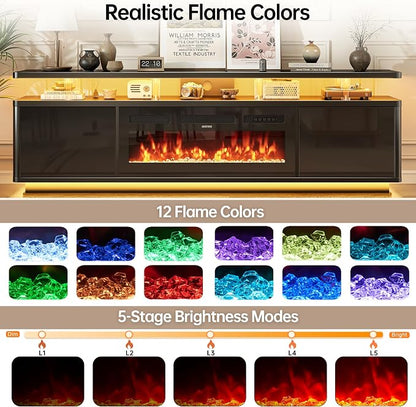 MXV 70" Fireplace TV Stand for TVs up to 80", Entertainment Center - Image 2