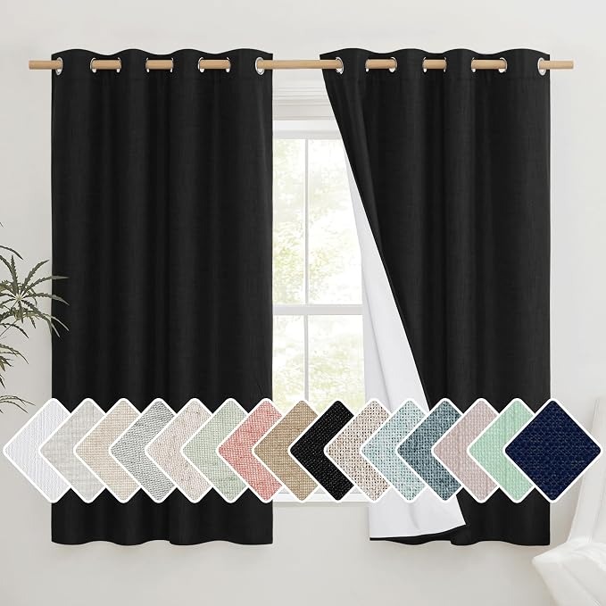 NICETOWN Vintage Open Linen Weave Flax Thermal Curtains, 100% Blackout Curtains by NICETOWN