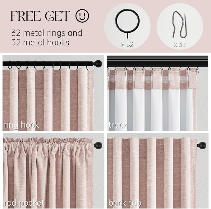 Topfinel Pink Linen Curtains 120 Inches Long - Image 5